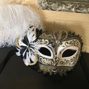 Mardi Gras Mask Black and White with Gold Accents Made in Italy